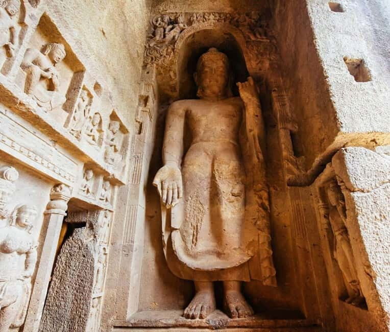 Mumbai: Buddhist Kanheri Caves with Golden Pagoda Temple - Kanheri Caves: basalt caves, Brahmi inscriptions, and monastic life